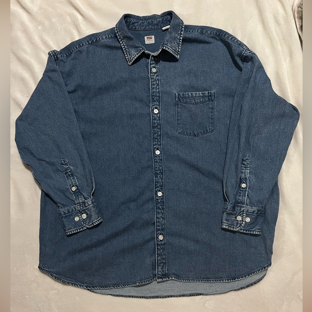 LEVI’S Slouchy One Pocket Denim Shirt Men Size L Oversized Hemp Long Sleeve